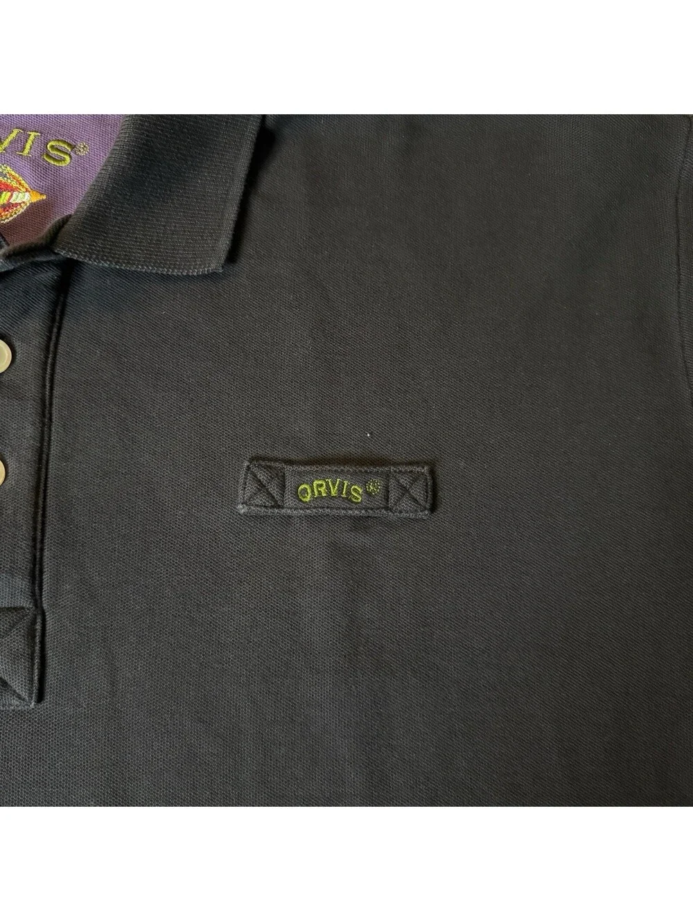 Orvis Men’s Polo Shirt XL-T Black Purple Trim 100% Cotton Fly Fishing
